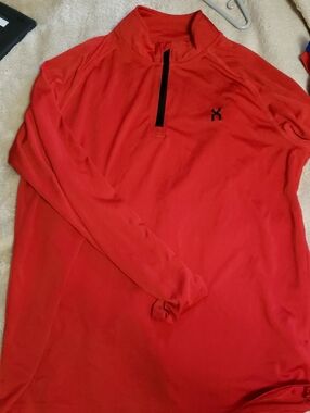 Urban Outfitters Red Quarter-Zip Pullover with Black Trim